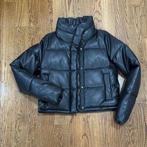Faux leather Black Puffer Jacket